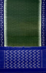 Bottle Green and Blue Pochampally Mercerised Cotton Handloom Saree in Ikkat Pattern