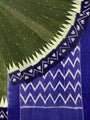 Bottle Green and Blue Pochampally Mercerised Cotton Handloom Saree in Ikkat Pattern