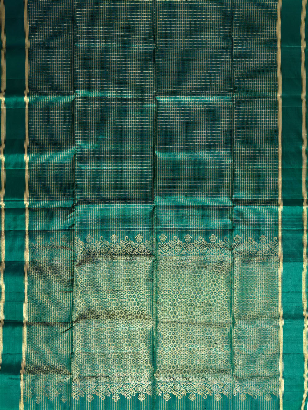 Bottle Green and Golden Pure Soft Silk Handloom Saree