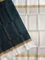 Bottle Green and White Pure Soft Silk Handloom Saree