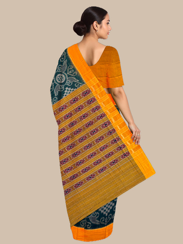 Bottle Green and Yellow Nuapatna Handloom Cotton Saree