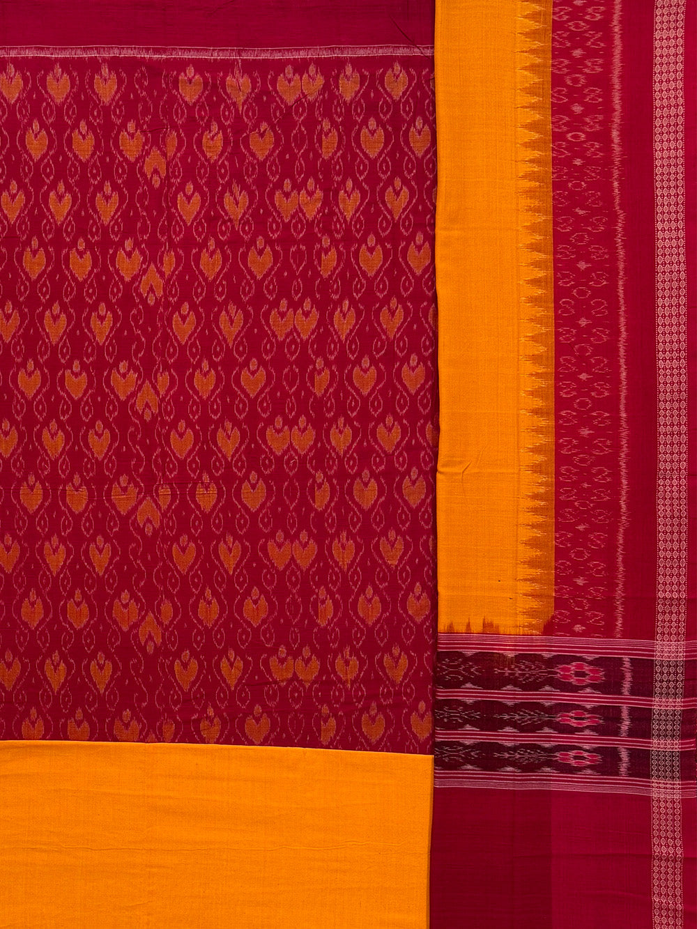 Bright Red and Yellow Sambalpuri Handloom Cotton Dress Material