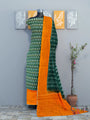 Bright Yellow and Dark Green Ikkat Cotton Dress Material