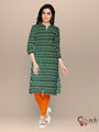 Bright Yellow and Dark Green Ikkat Cotton Dress Material
