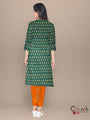 Bright Yellow and Dark Green Ikkat Cotton Dress Material