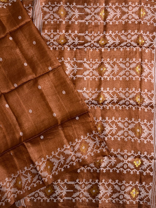 Brown Pure Silk Tussar Handloom Saree