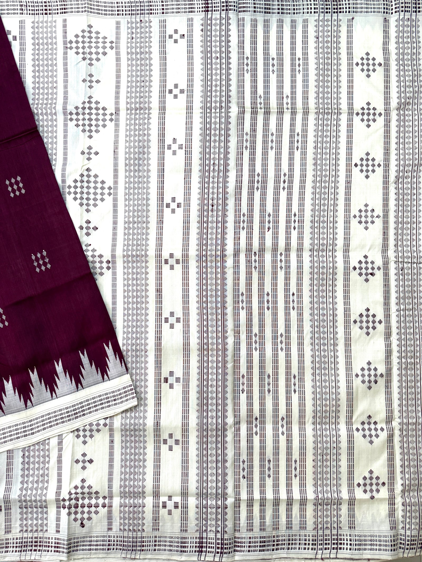 Burgundy Double Pallu Handloom Berhampuri Pure Silk Patta Saree