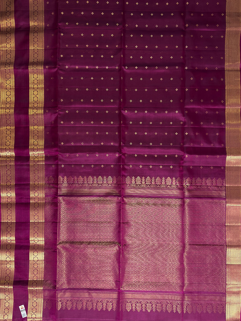 Burgundy Pure Silk Kanjivaram Handloom Saree with Golden Buttas & Border