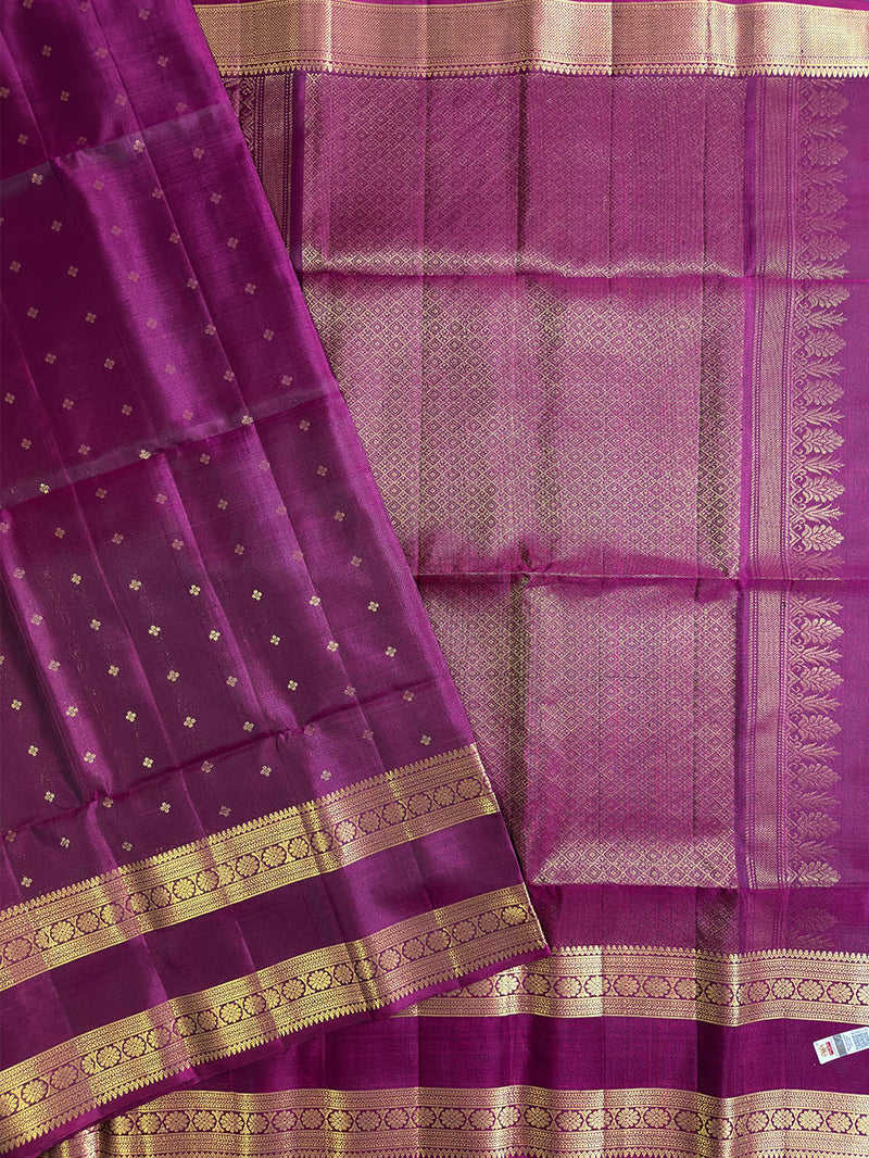 Burgundy Pure Silk Kanjivaram Handloom Saree with Golden Buttas & Border