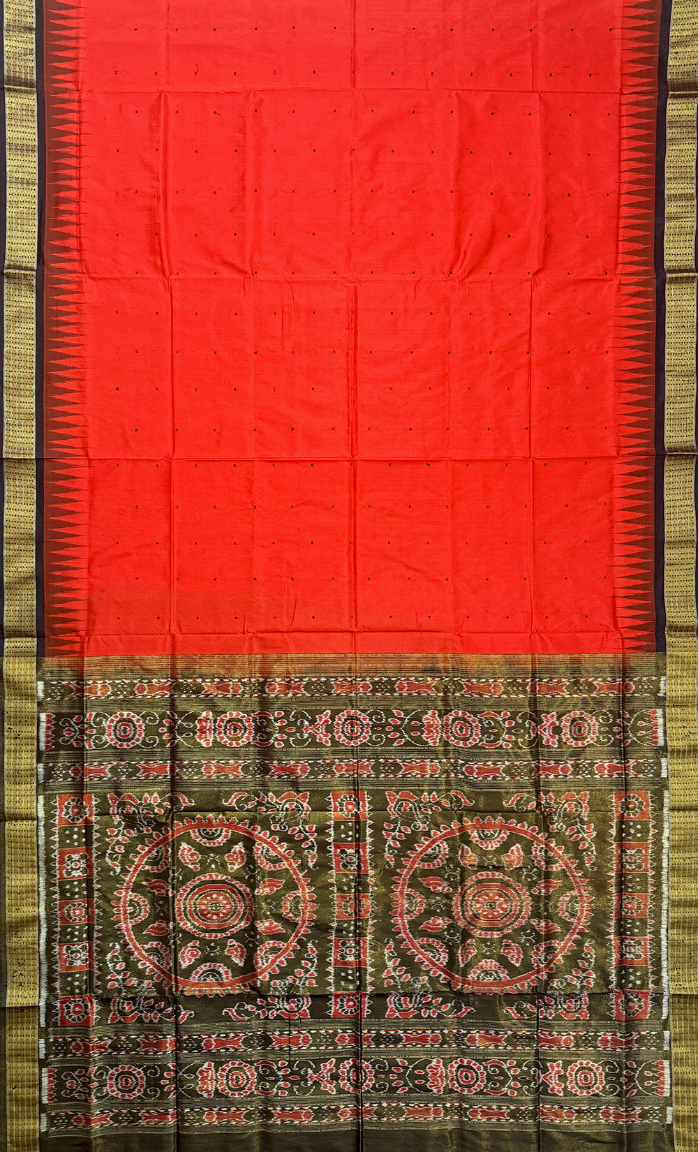 Burnt Orange and Black Pure Sambalpuri Tissue Silk Handloom Saree