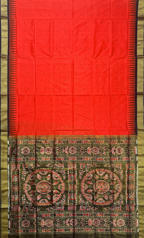 Burnt Orange and Black Pure Sambalpuri Tissue Silk Handloom Saree