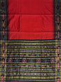 Cherry Red and Black Pure Raw Silk Handloom Saree with Ikkat Border