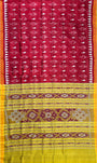 Cherry Red and Lemon Yellow Pure Silk Handloom Khandua Patta Saree with Sankha Pattern