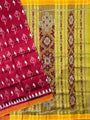 Cherry Red and Lemon Yellow Pure Silk Handloom Khandua Patta Saree with Sankha Pattern