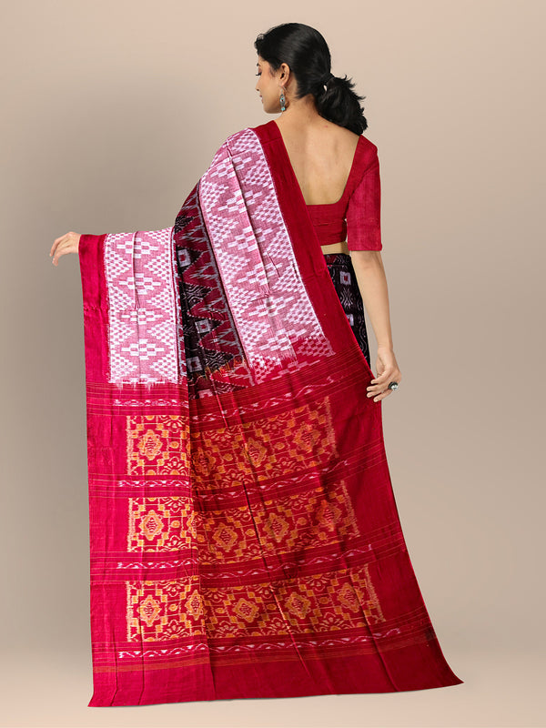 Coffee Brown and Red Handloom Cotton Sambalpuri Saree
