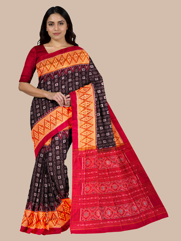 Coffee Brown and Yellow Handloom Cotton Sambalpuri Saree