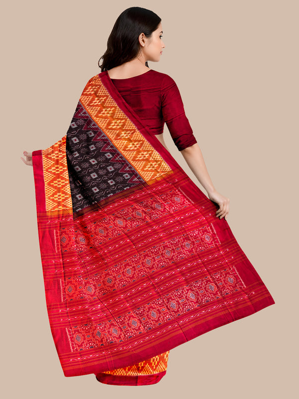 Coffee Brown and Yellow Handloom Cotton Sambalpuri Saree