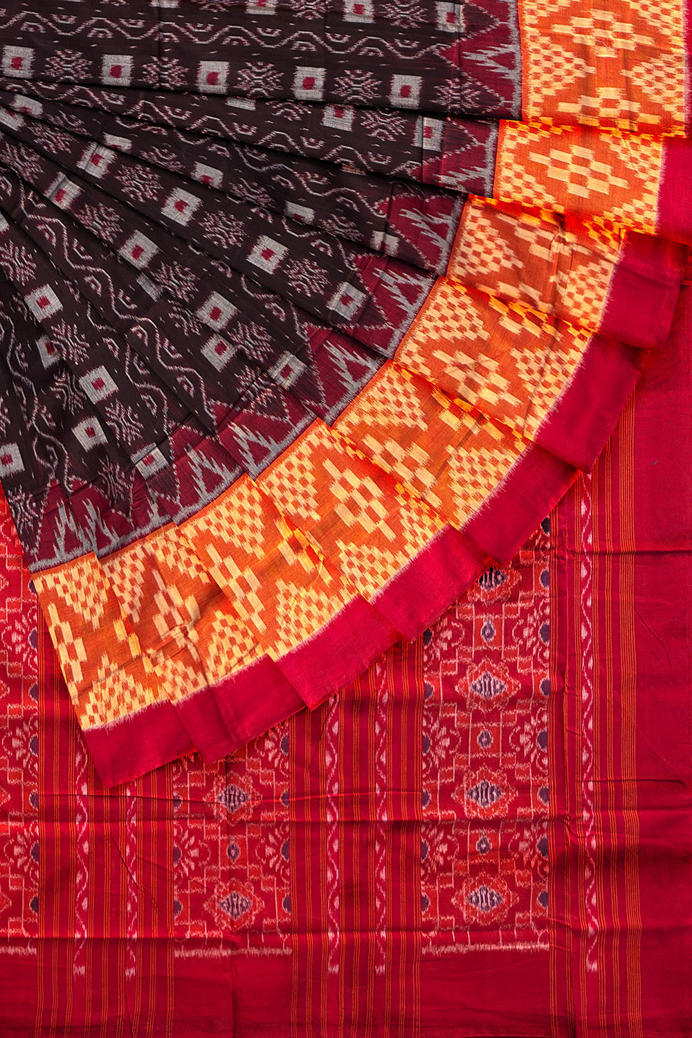 Coffee Brown and Yellow Handloom Cotton Sambalpuri Saree
