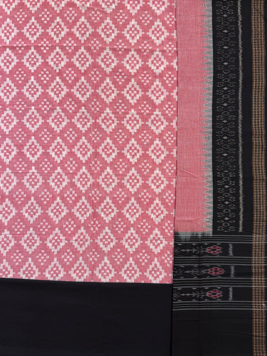 Coral Pink and Black Sambalpuri Handloom Cotton Dress Material