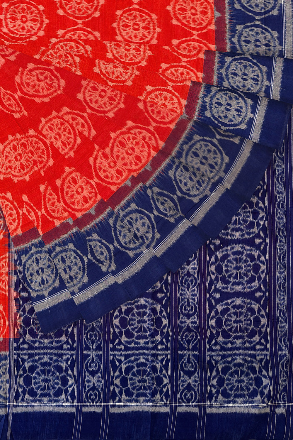 Coral Red and Blue Handloom Cotton Sambalpuri Saree