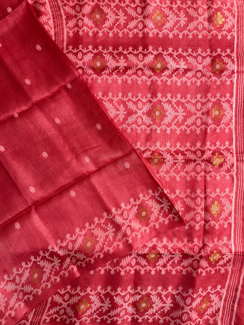 Crimson Red Pure Silk Tussar Handloom Saree