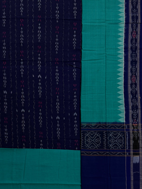 Dark Blue and Turquoise Sambalpuri Handloom Cotton Dress Material