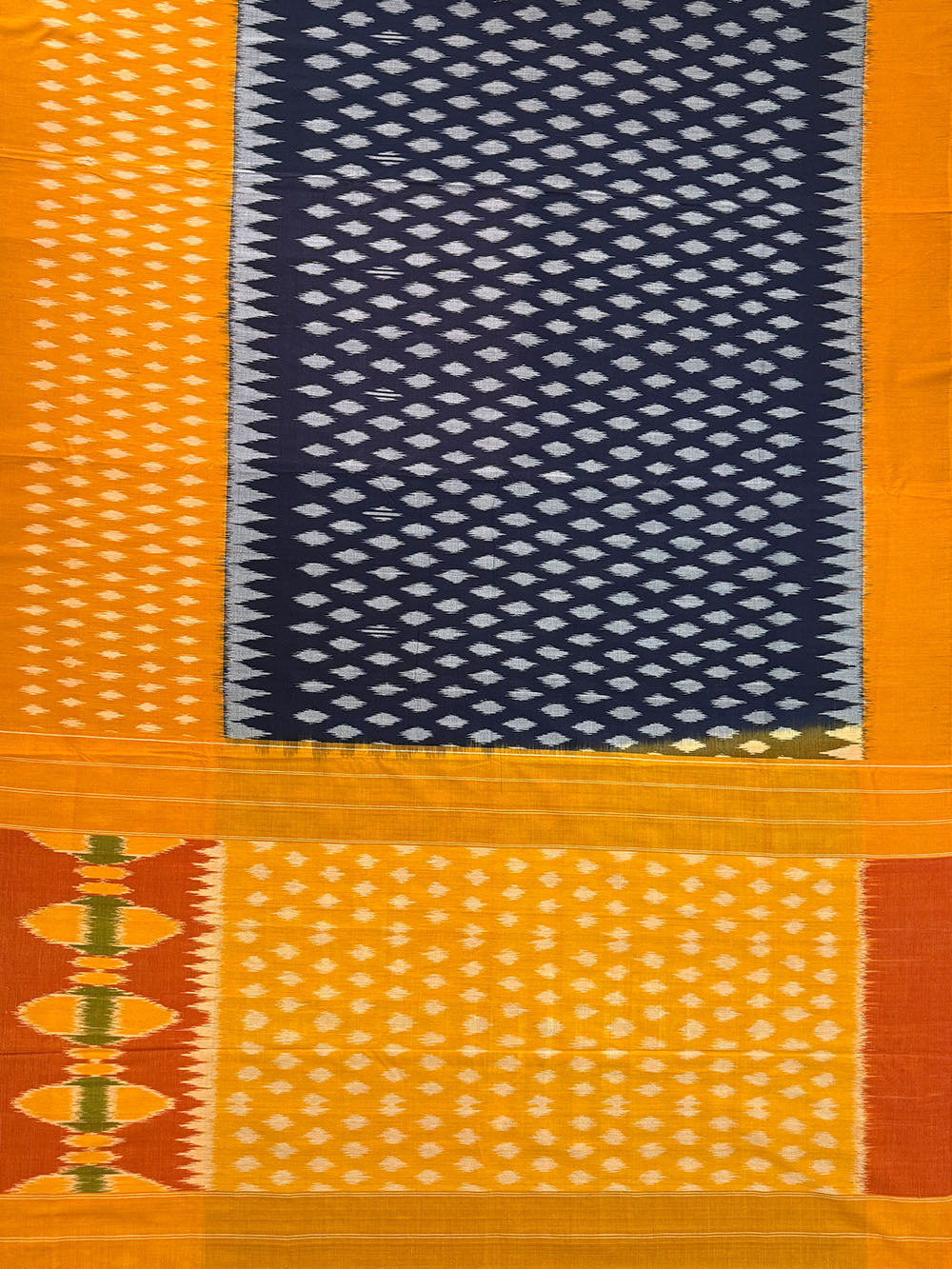 Dark Blue and Yellow Pochampally Mercerised Cotton Handloom Saree in Ikkat Pattern