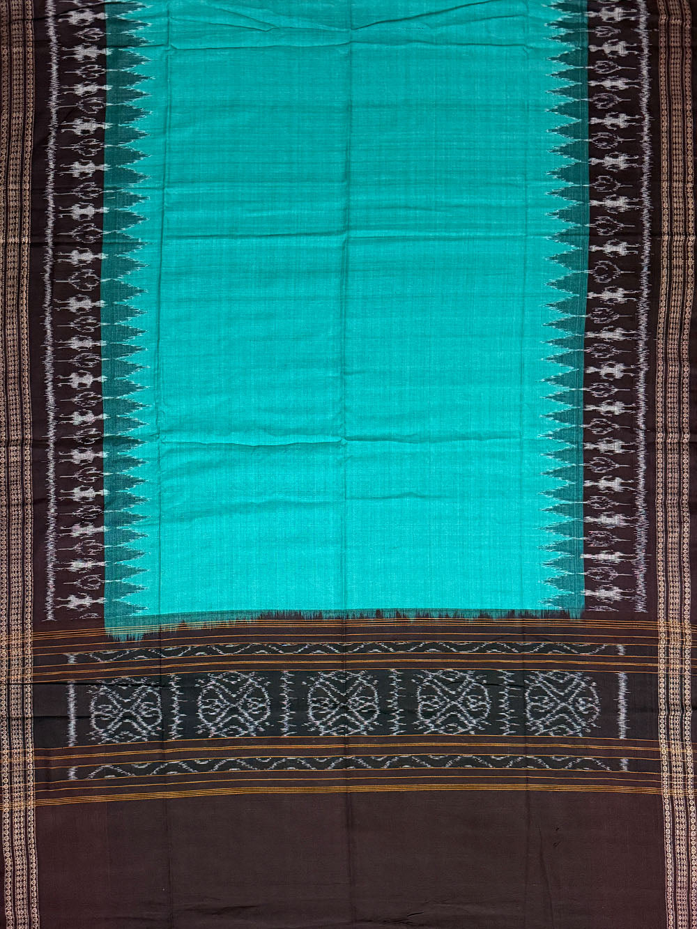 Dark Brown and Teal Sambalpuri Handloom Cotton Dress Material