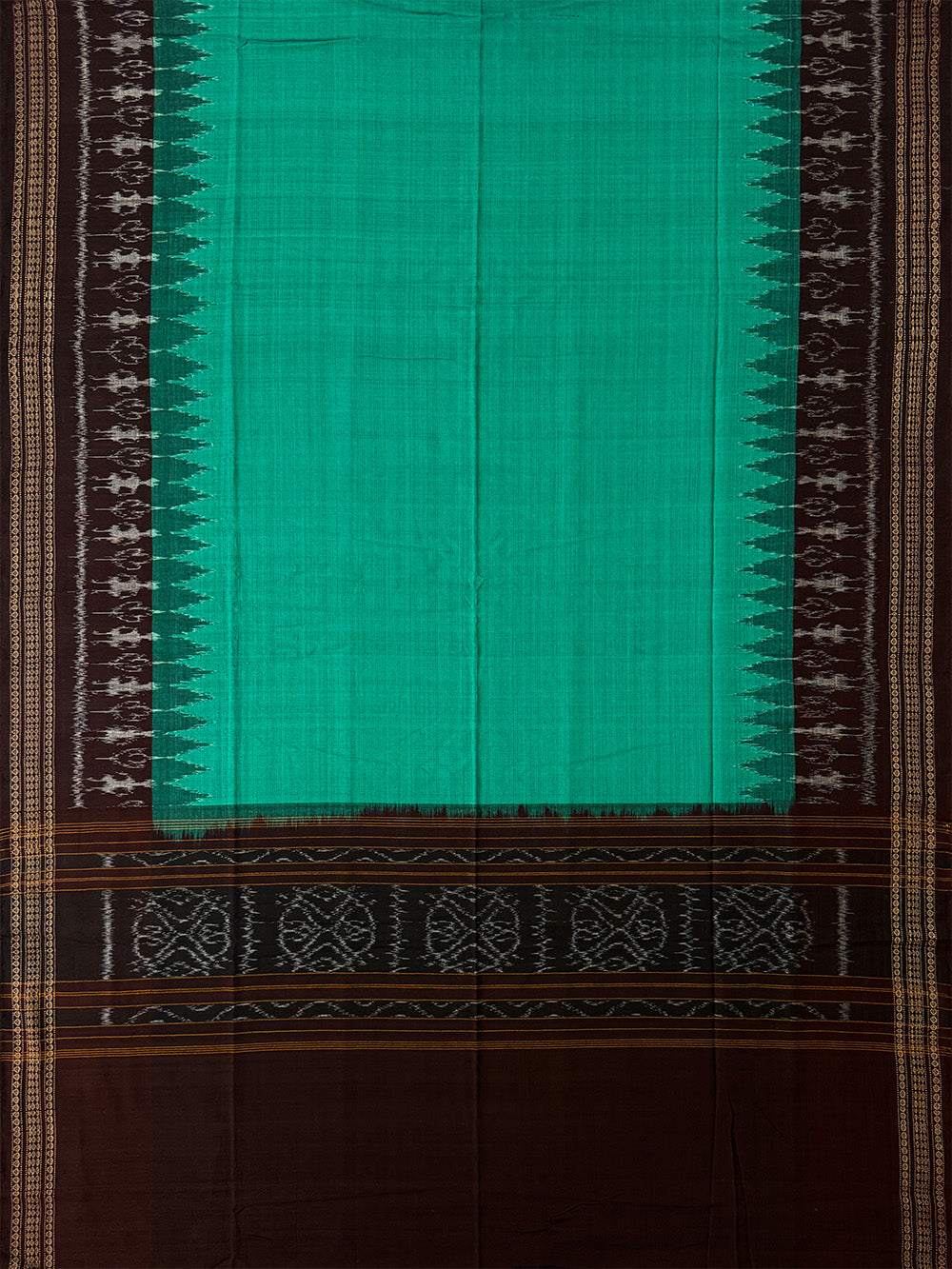 Dark Brown and Teal Sambalpuri Handloom Cotton Dress Material