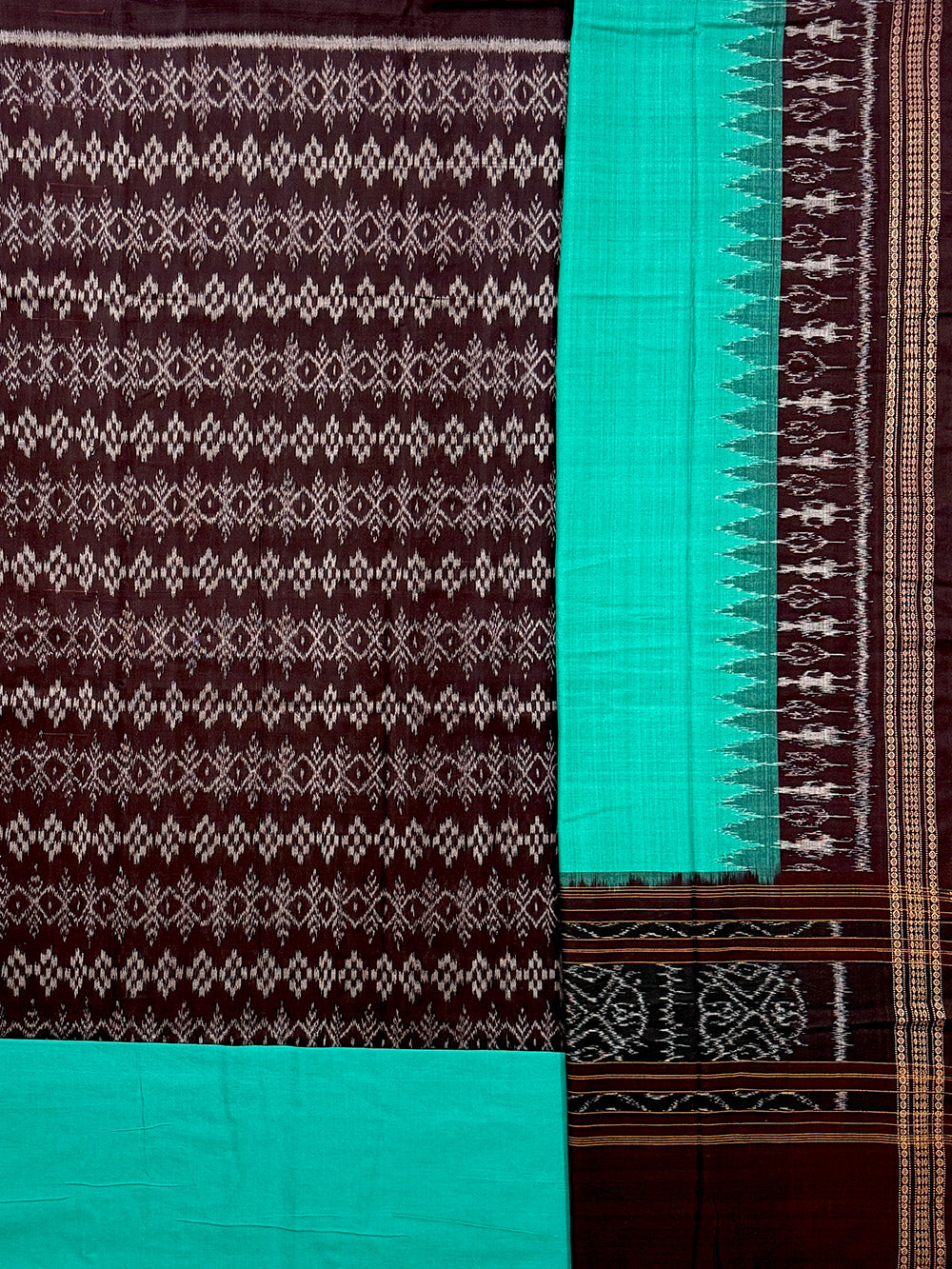 Dark Brown and Teal Sambalpuri Handloom Cotton Dress Material
