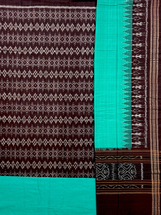 Dark Brown and Teal Sambalpuri Handloom Cotton Dress Material