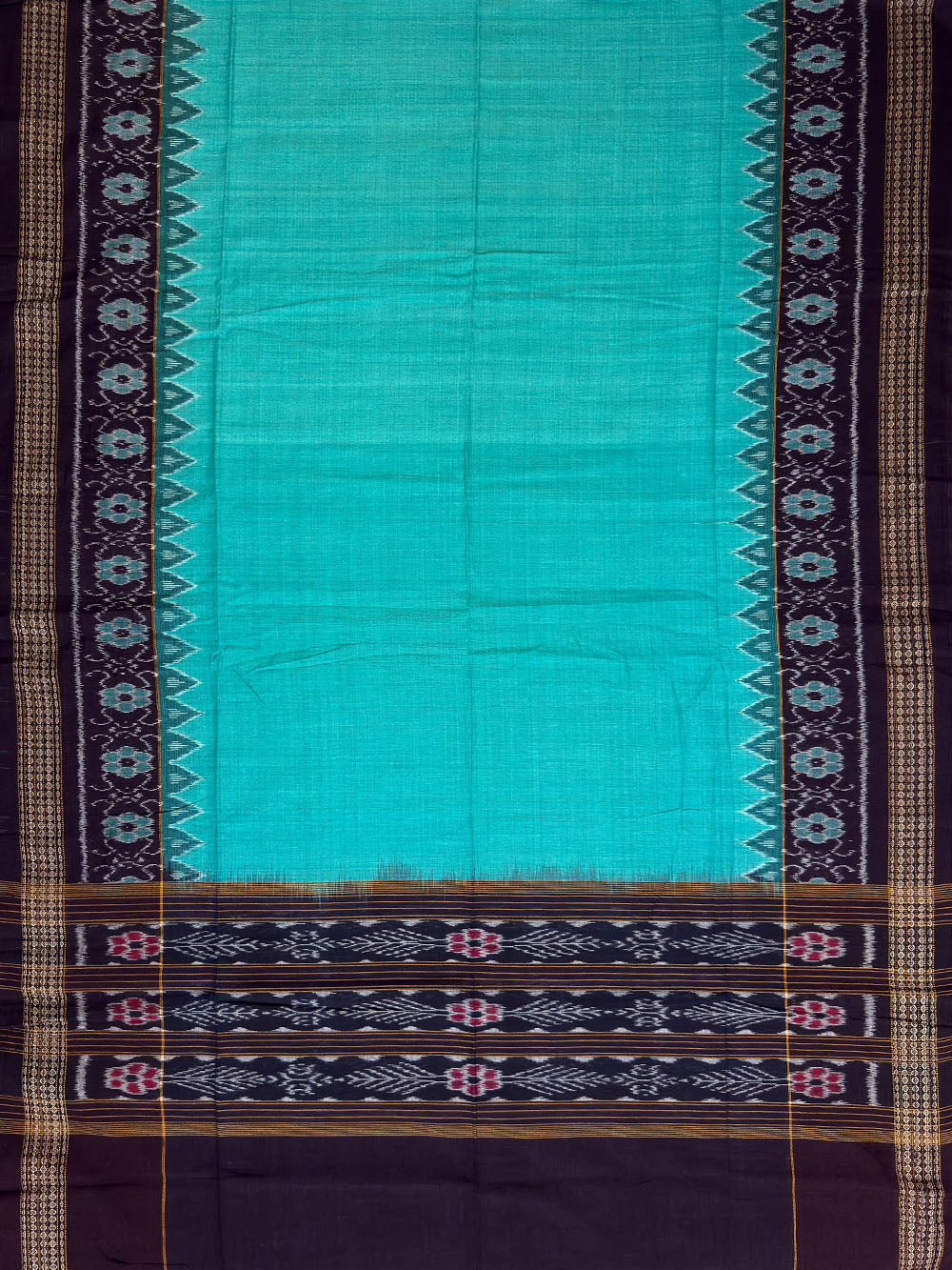 Dark Burgundy and Teal Sambalpuri Handloom Cotton Dress Material