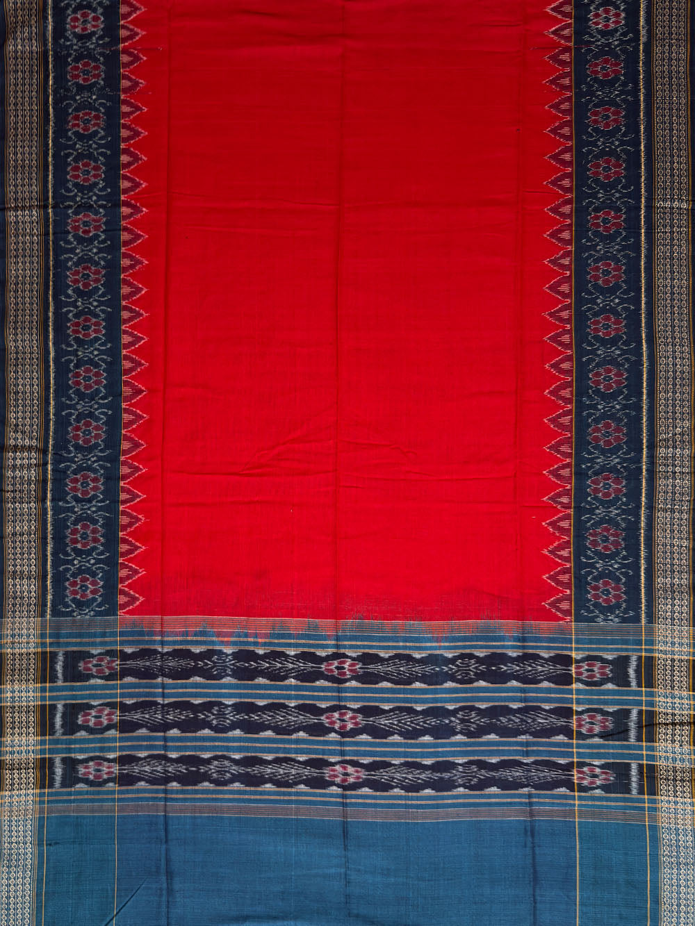 Dark Cyan and Red Sambalpuri Handloom Cotton Dress Material