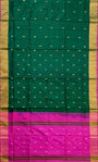 Bottle Green and Pink Pure Silk Uppada Handloom Saree with alternate Golden & Silver Butta