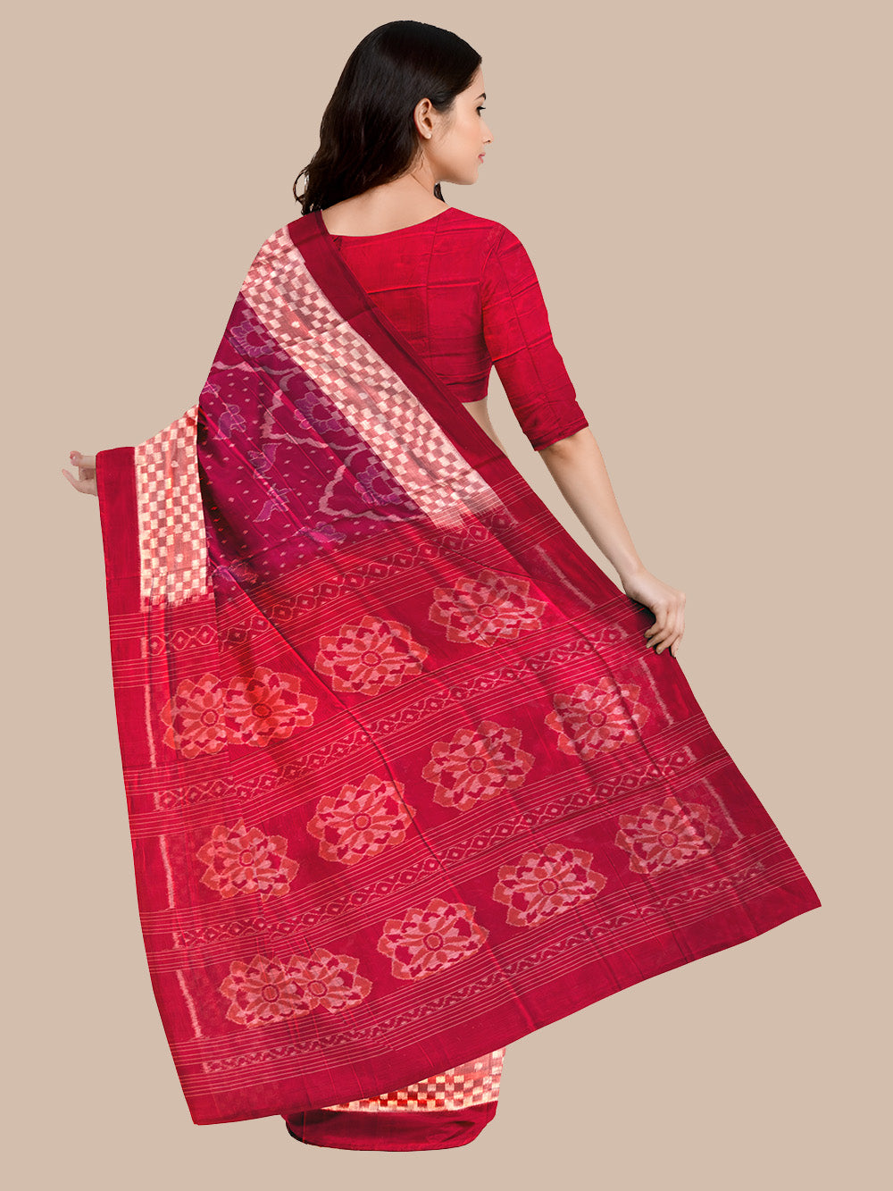 Dark Pink and Red Handloom Cotton Sambalpuri Saree