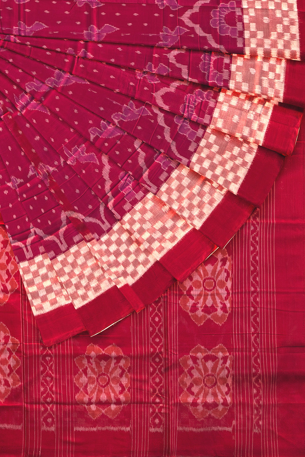 Dark Pink and Red Handloom Cotton Sambalpuri Saree