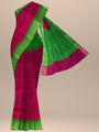 Dark Pink and and Green Pure Raw Silk Handloom Saree
