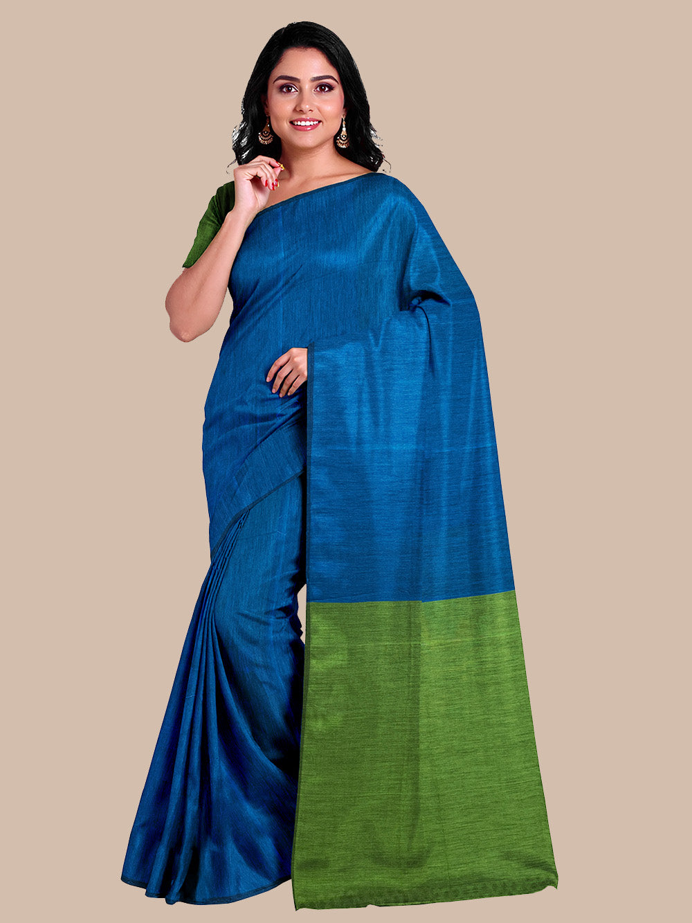 Deep Sea Blue and Green Khadi Cotton Handloom Saree