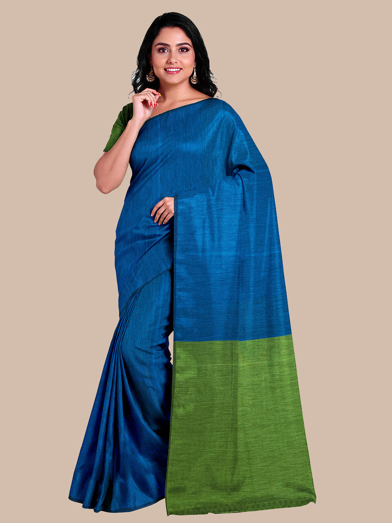 Deep Sea Blue and Green Khadi Cotton Handloom Saree