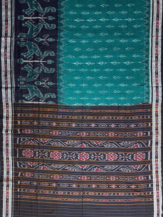 Emerald Green and Black Nuapatna Handloom Cotton Saree
