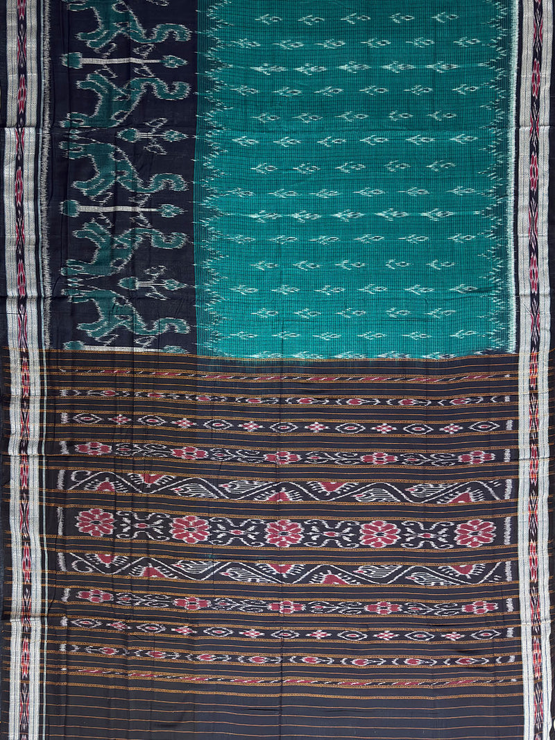 Emerald Green and Black Nuapatna Handloom Cotton Saree
