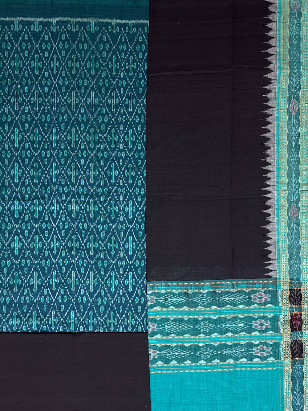 Emerald Green and Black Sambalpuri Handloom Cotton Dress Material