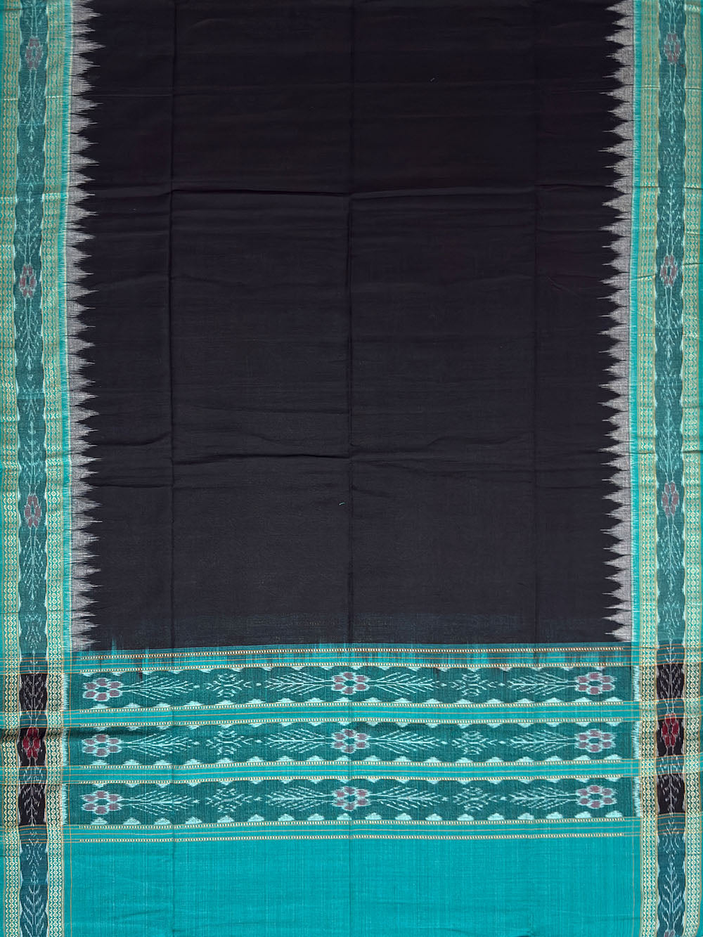 Emerald Green and Black Sambalpuri Handloom Cotton Dress Material