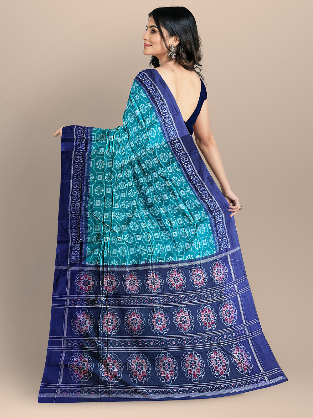 Emerald Green and Blue Handloom Cotton Sambalpuri Saree