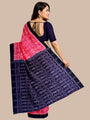 Flamingo Pink and Navy Blue Handloom Cotton Sambalpuri Saree