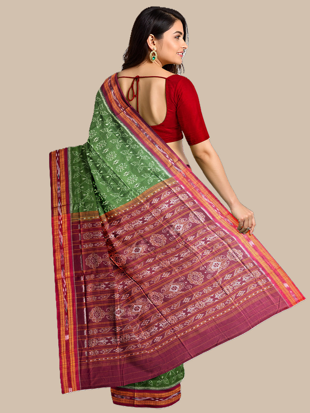 Forest Green Sambalpuri Handloom Cotton Saree
