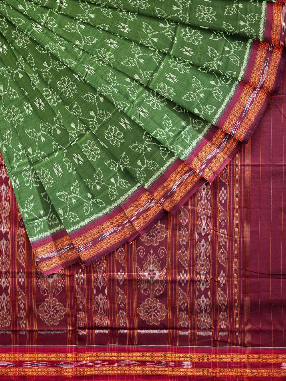 Forest Green Sambalpuri Handloom Cotton Saree