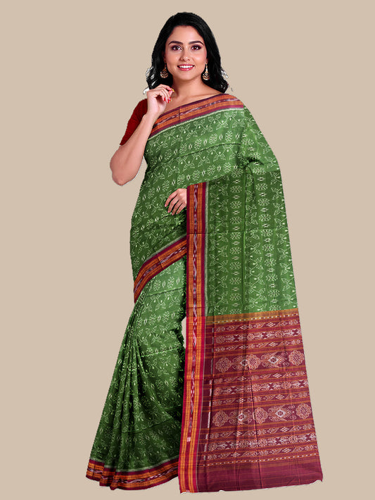Forest Green Sambalpuri Handloom Cotton Saree