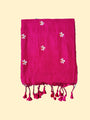 Fuchsia Pink Cotton Handloom Saree with White flower Embroidery