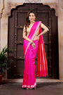 Fuchsia Pink Pure Katan Silk Banarasi Handloom Saree with Resham Work